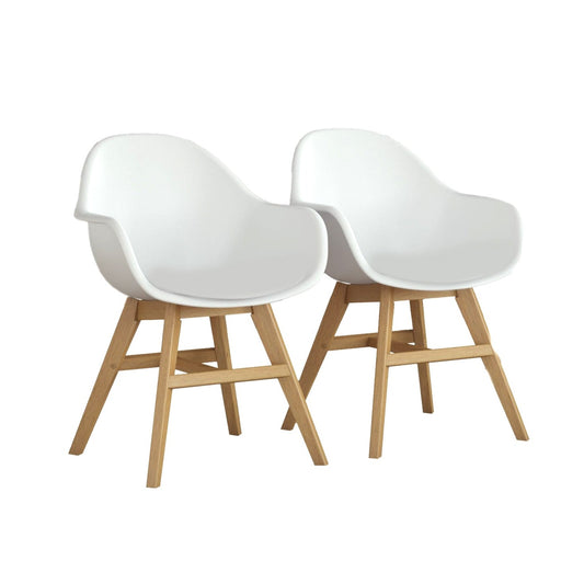 Terra Patio Chairs | Teak Finish, White Resin Seat | Outdoor Dining, Indoors (White, 2-Piece)