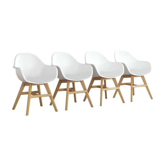 Terra Patio Chairs | Teak Finish, White Resin Seat | Outdoor Dining, Indoors (White, 4-Piece)