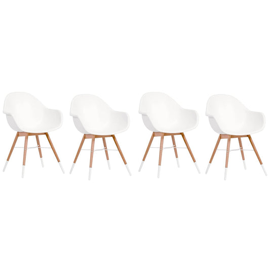 Eaux Patio Chairs | Teak Finish, White Resin Seat | Outdoor Dining, Indoors (Armchair, 4-Piece)
