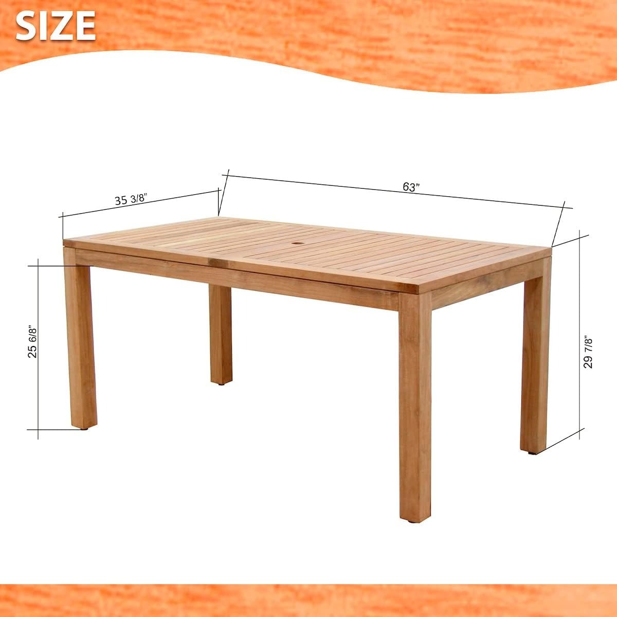 Pennsylvania 7-Piece Outdoor Dining Set | Certified Teak, Patio Indoors, Light Brown Brown