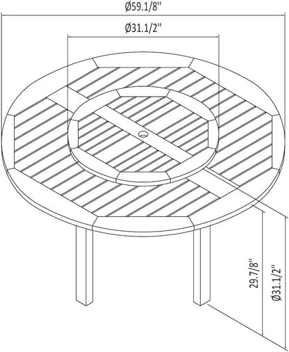 Powell 7-Piece Wood Patio Set | Round Teak Finish Table, Ideal Outdoors, Brown