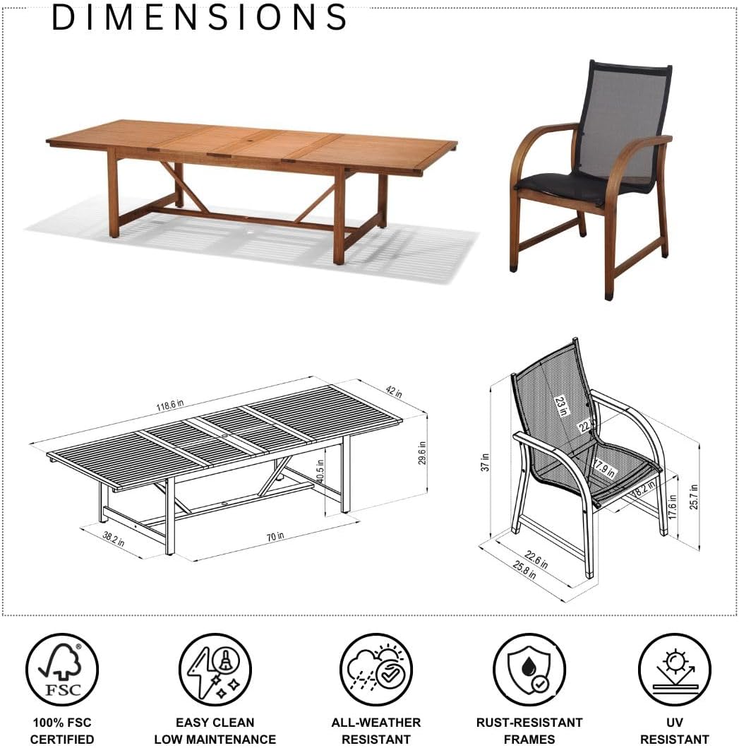 Brampton Eucalyptus 9-pc Patio Dining Set, Black