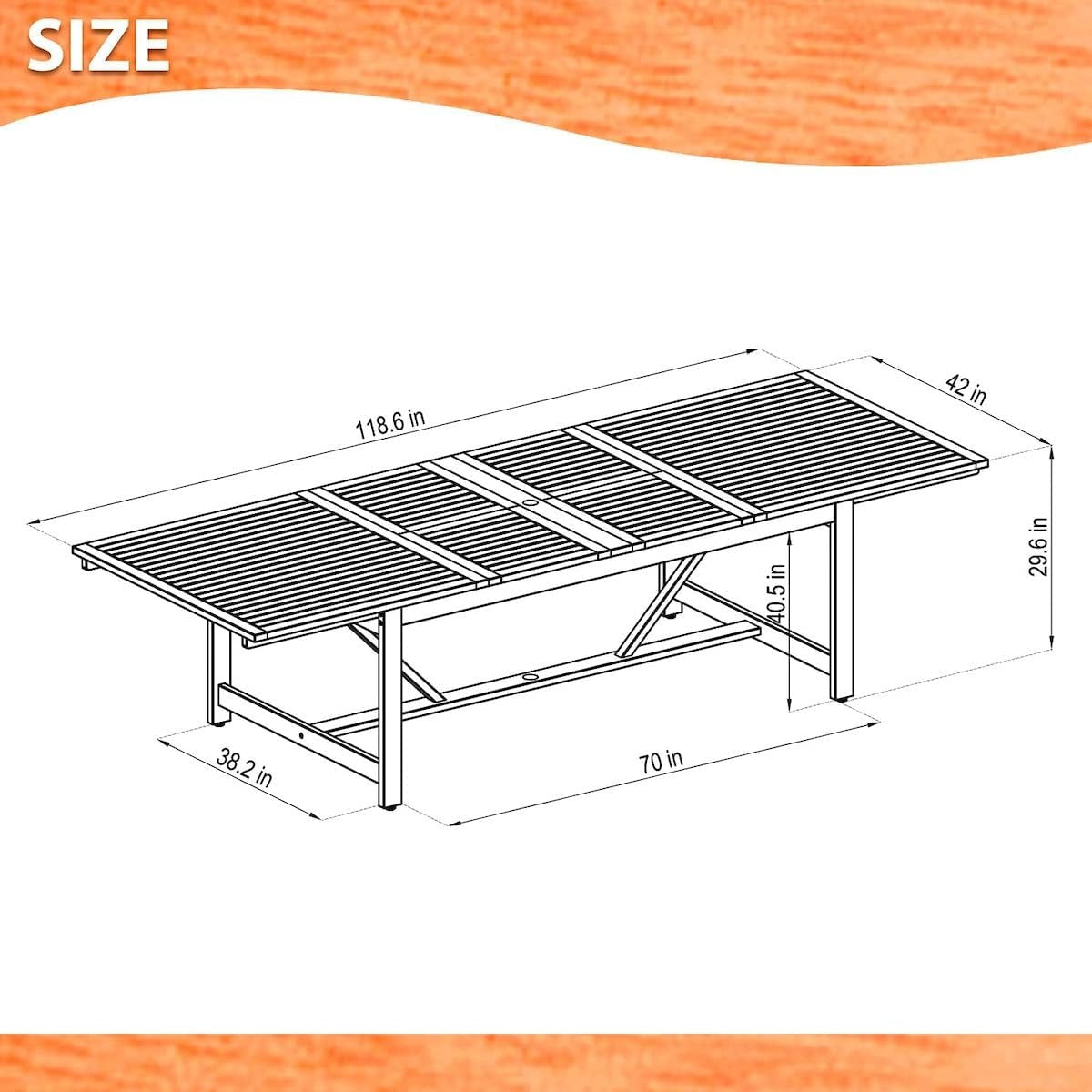 Patio Dining Set | Teak Finish, 9-Piece, Light Brown