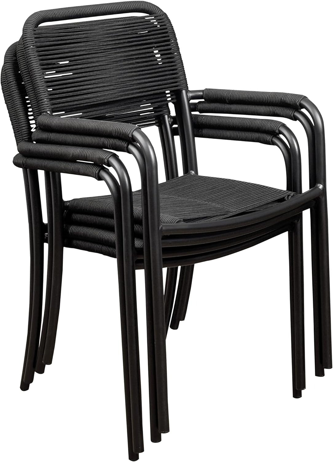 Luna Patio Chairs | Aluminum Frame, Rope Seat | Outdoor Dining, Indoors (Black, 2-Piece)
