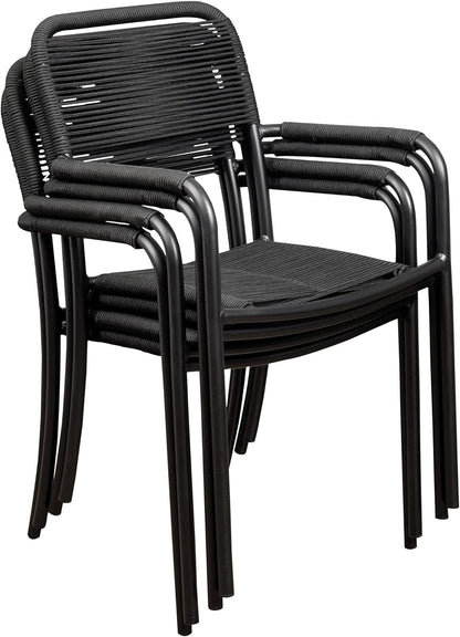 Luna Patio Chairs | Aluminum Frame, Rope Seat | Outdoor Dining, Indoors (Black, 4-Piece)
