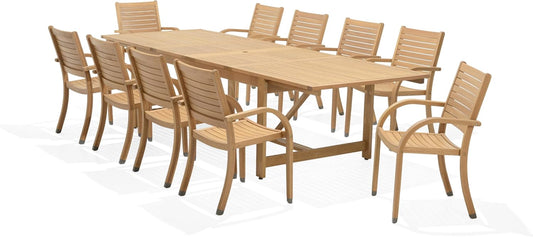 Amazonia Arizona 11 Piece Rectangular Patio Dining Set | Teak Finish | Ideal for Outdoors and Indoors