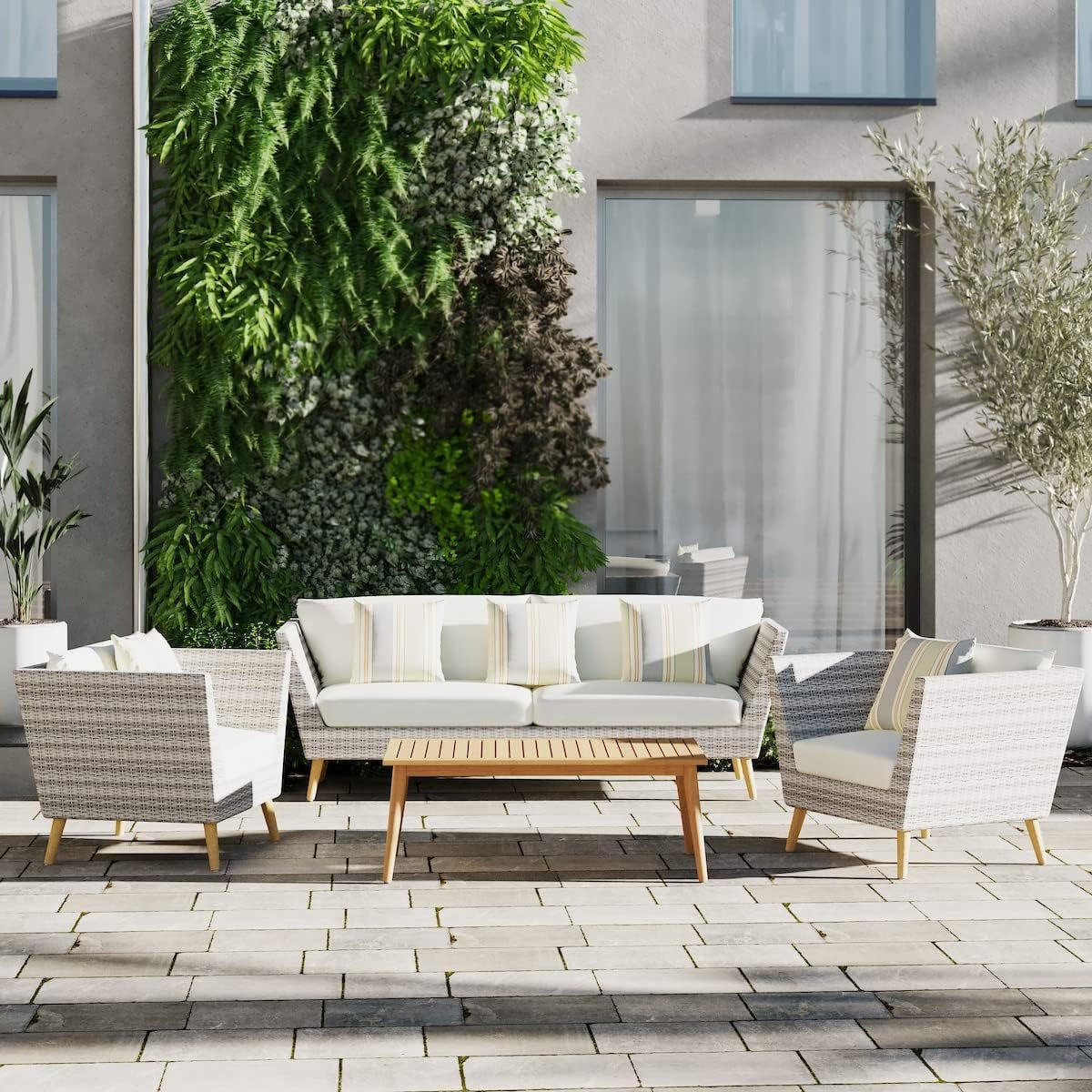 4-P High-Quality Wicker & 100% FSC Solid Wood Sofa