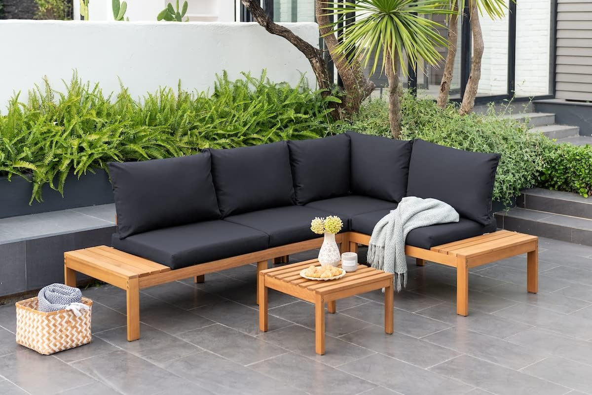 Teak Finish and Weather Resistant Black Cushions| Durable and Ideal for Outdoors