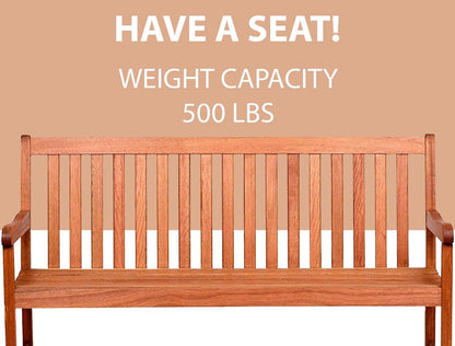 Milano 5-Feet Patio Bench | Eucalyptus Wood | Ideal for Outdoors and Indoors
