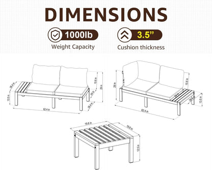 Queens Patio Sectional Set | Teak Finish and Weather Resistant Off-White Cushions| Durable and Ideal for Outdoors