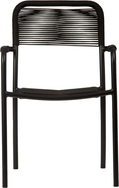 Luna Patio Chairs | Aluminum Frame, Rope Seat | Outdoor Dining, Indoors (Black, 2-Piece)