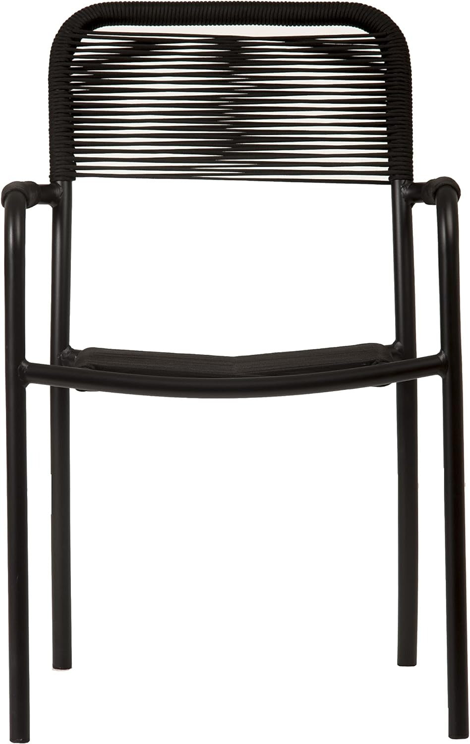 Luna Patio Chairs | Aluminum Frame, Rope Seat | Outdoor Dining, Indoors (Black, 4-Piece)