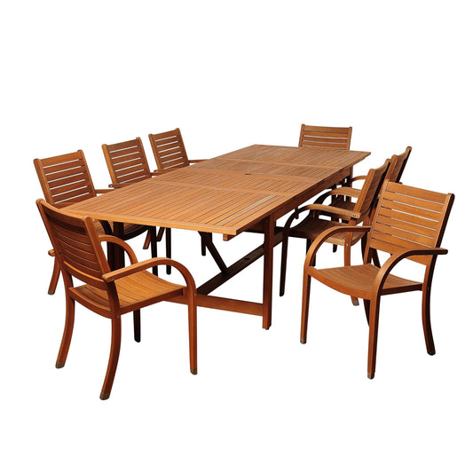 Amazonia Arizona 9-Piece Patio Rectangular Extendable Dining Table Set | Eucalyptus Wood | Ideal for Outdoors and Indoors