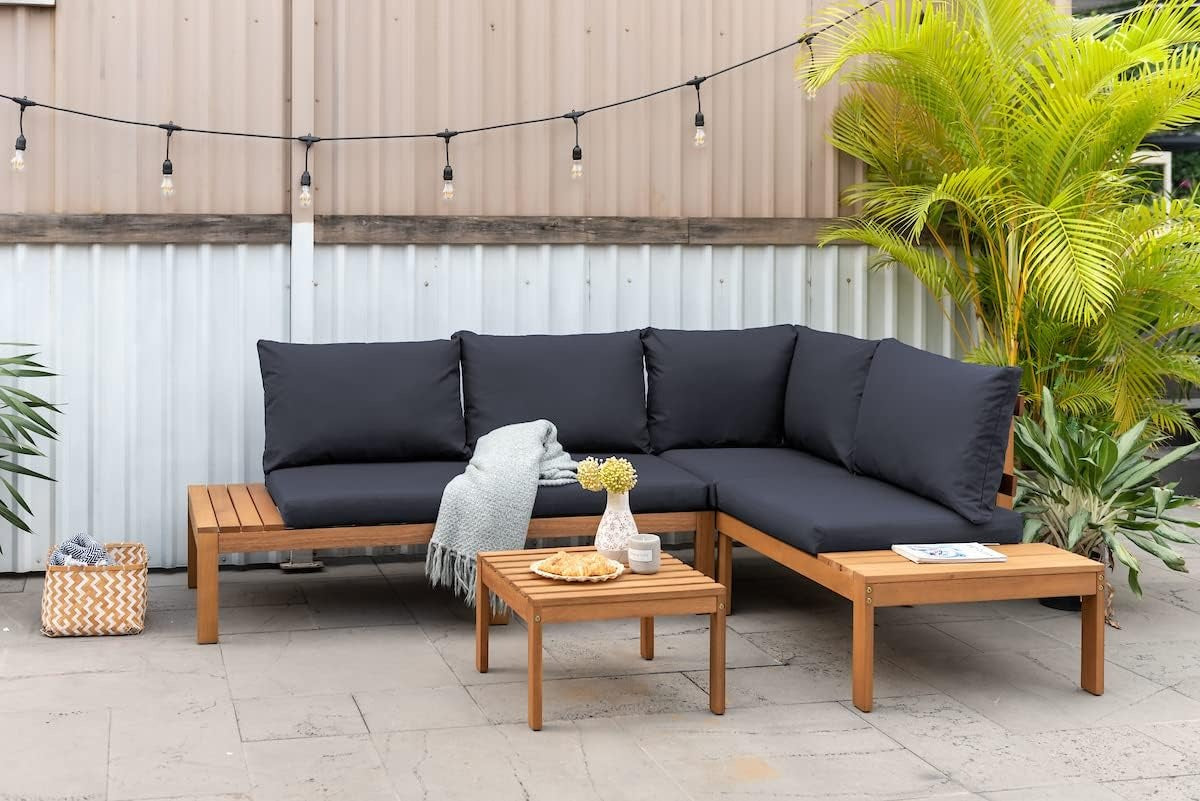 Teak Finish and Weather Resistant Black Cushions| Durable and Ideal for Outdoors