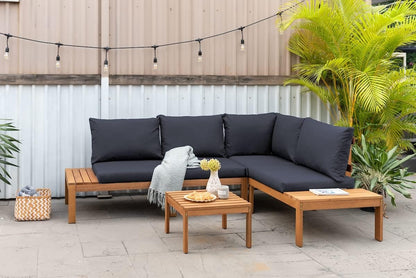 Teak Finish and Weather Resistant Black Cushions| Durable and Ideal for Outdoors