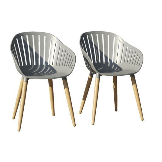 Vent Patio Chairs | Teak Finish, Black Resin Seat | Outdoor Dining, Indoors (Grey, 2-Piece)