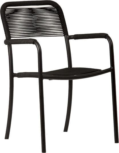 Luna Patio Chairs | Aluminum Frame, Rope Seat | Outdoor Dining, Indoors (Black, 2-Piece)