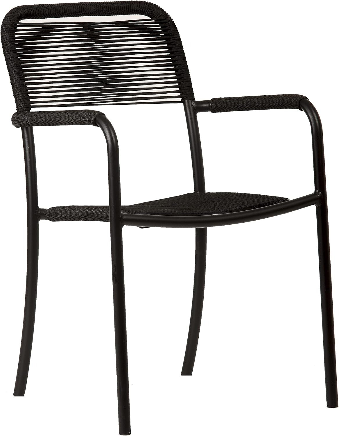 Luna Patio Chairs | Aluminum Frame, Rope Seat | Outdoor Dining, Indoors (Black, 4-Piece)