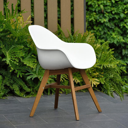 Terra Patio Chairs | Teak Finish, White Resin Seat | Outdoor Dining, Indoors (White, 4-Piece)