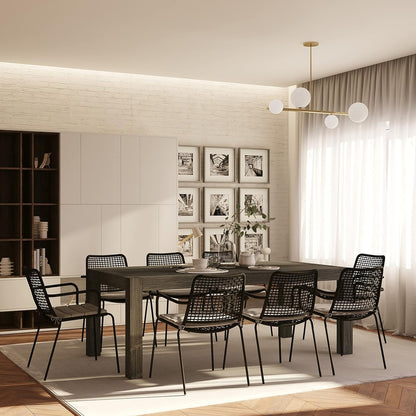 9-Piece Patio Rectangular Table Set | Eucalyptus Wood | Ideal for Indoors, Black