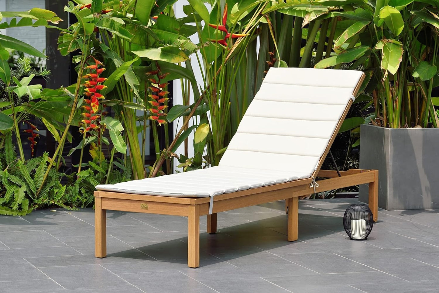 Viollete Wood Outdoor Lounge Chair | Teak Finish 100% FSC Eucalyptus Lounger | Tanning Chair, Chaise Lounge Chairs, Ideal for Patio