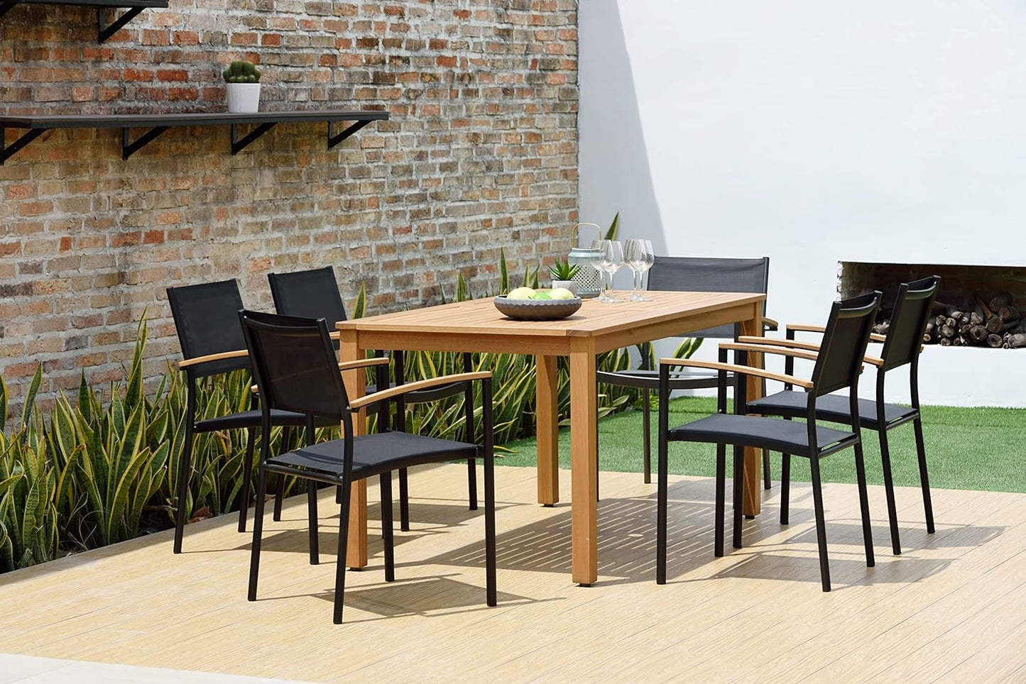 Ubuntu Patio Set | Teak Finish, 7-Piece Rectangular, FSC Eucalyptus Wood