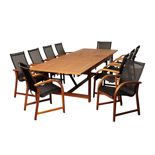 Brampton Patio Brampton Wilton 11-Piece Rectangular Extendable Dining Set | Dark Teak Finish and Stackable Chairs | Ideal for Patio and Outdoors