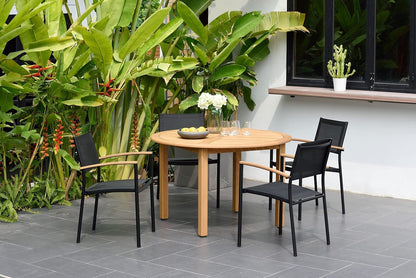 Ubuntu Patio Set | Teak Finish, 5-Piece Round, FSC Eucalyptus Wood