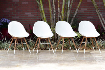 Eaux Patio Chairs | Teak Finish, White Resin Seat | Outdoor Dining, Indoors (Side Chair, 4-Piece)