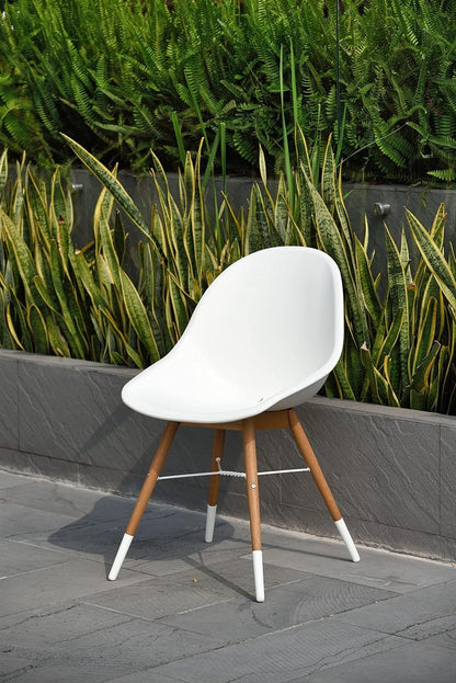 Eaux Patio Chairs | Teak Finish, White Resin Seat | Outdoor Dining, Indoors (Side Chair, 2-Piece)