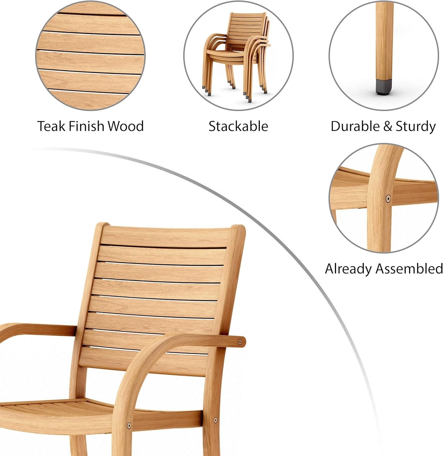 Powell 7-Piece Wood Patio Set | Round Teak Finish Table, Ideal Outdoors, Brown