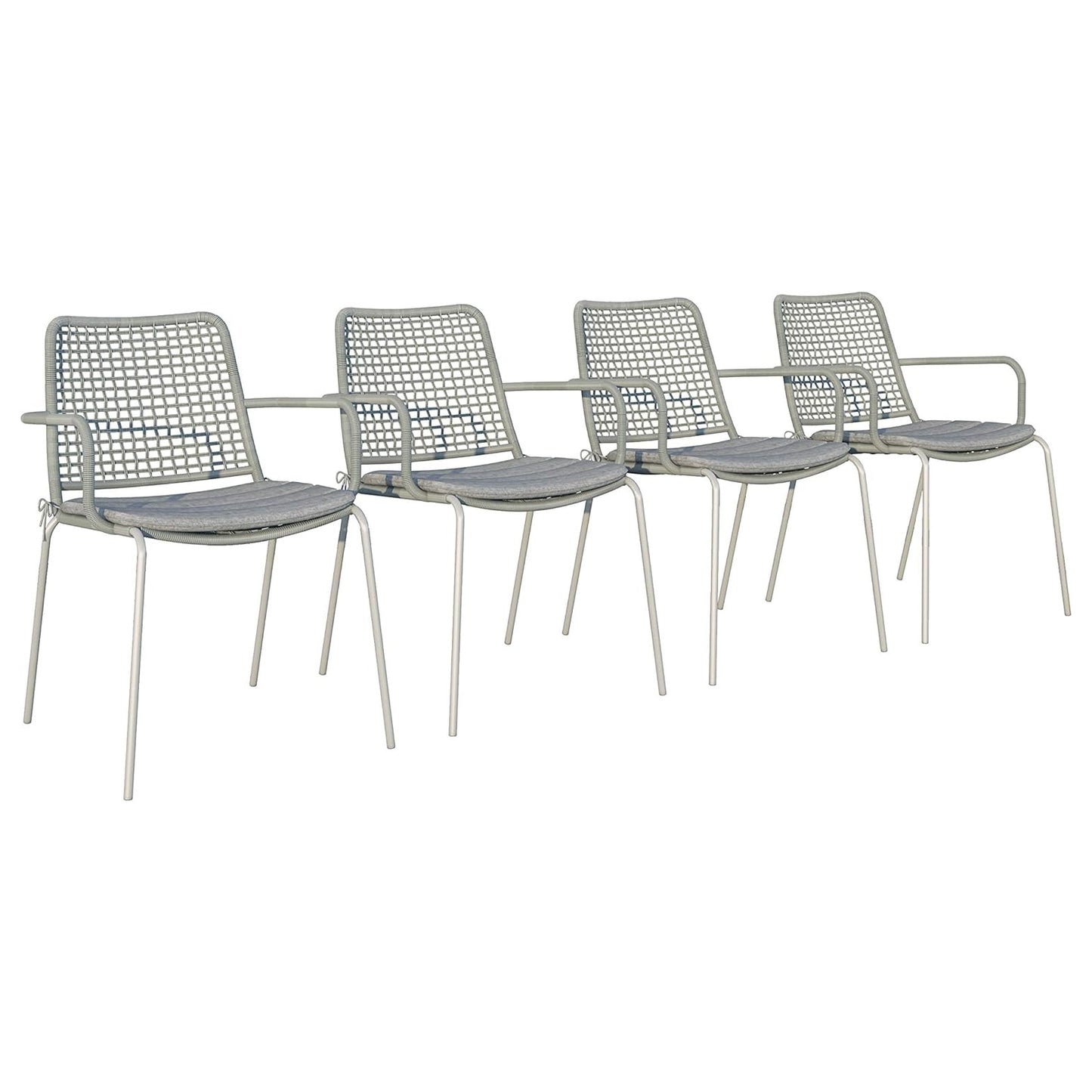 Solis Patio Chairs | Steel, Rope Seat | Outdoor Dining, Indoors (Grey, 4-Piece)