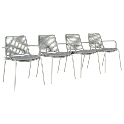 Solis Patio Chairs | Steel, Rope Seat | Outdoor Dining, Indoors (Grey, 4-Piece)