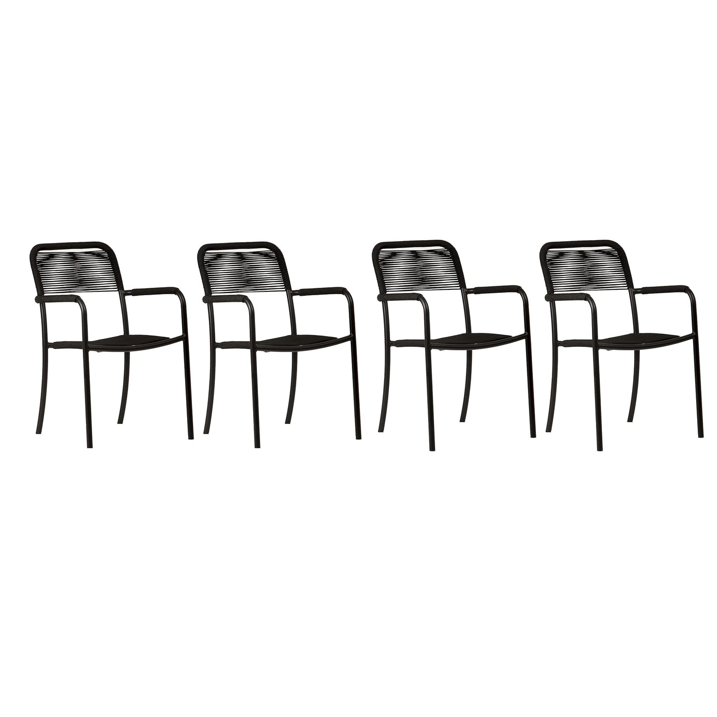Luna Patio Chairs | Aluminum Frame, Rope Seat | Outdoor Dining, Indoors (Black, 4-Piece)