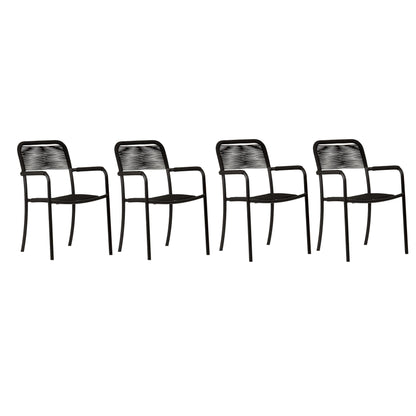 Luna Patio Chairs | Aluminum Frame, Rope Seat | Outdoor Dining, Indoors (Black, 4-Piece)