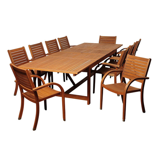 Brampton Amazonia Deluxe 11-Piece Outdoor Dining Table Set | Eucalyptus Wood | Ideal for Patio and Indoors