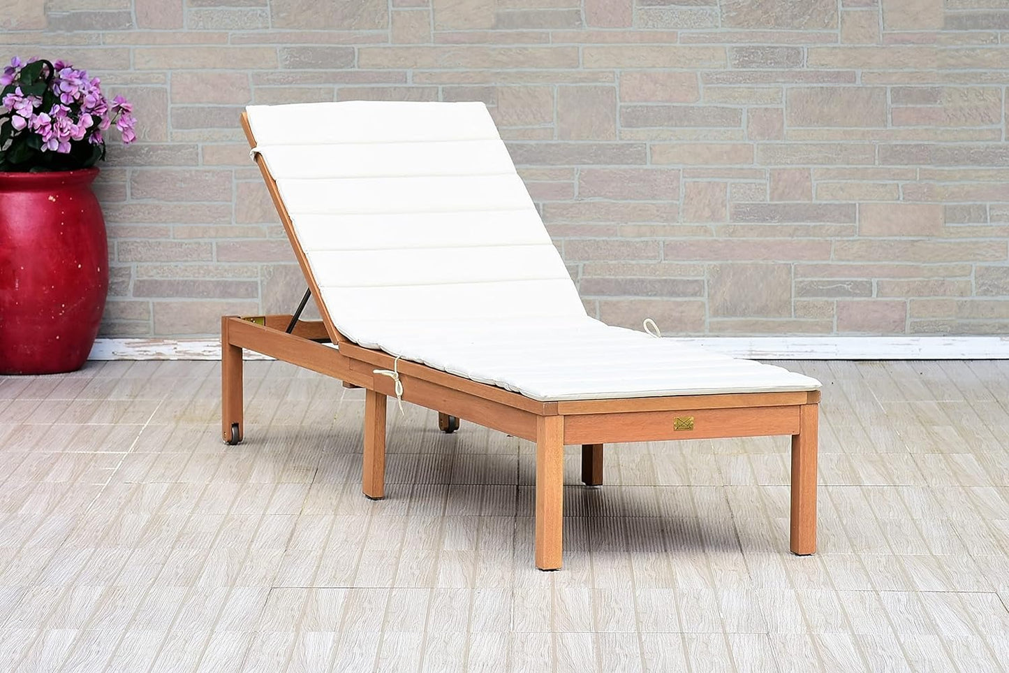 Viollete Wood Outdoor Lounge Chair | Teak Finish 100% FSC Eucalyptus Lounger | Tanning Chair, Chaise Lounge Chairs, Ideal for Patio