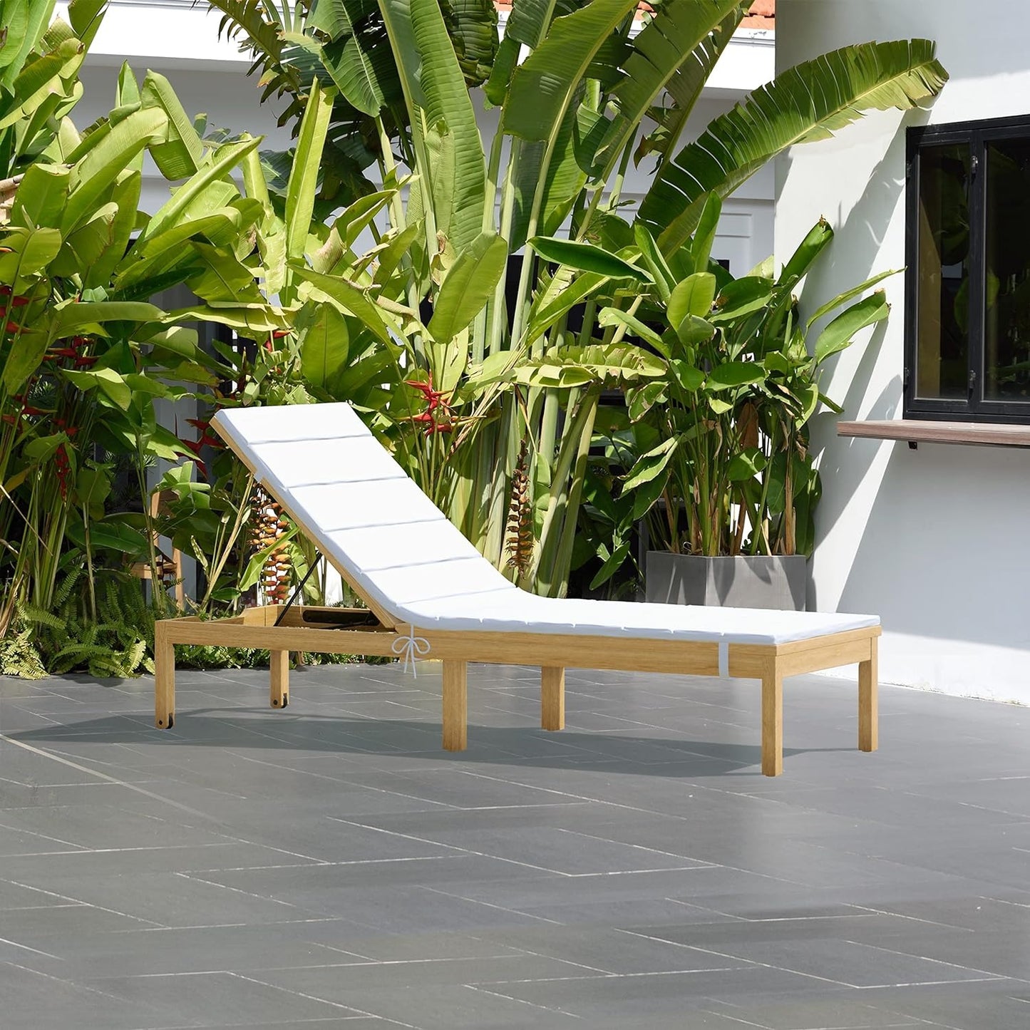 Viollete Wood Outdoor Lounge Chair | Teak Finish 100% FSC Eucalyptus Lounger | Tanning Chair, Chaise Lounge Chairs, Ideal for Patio
