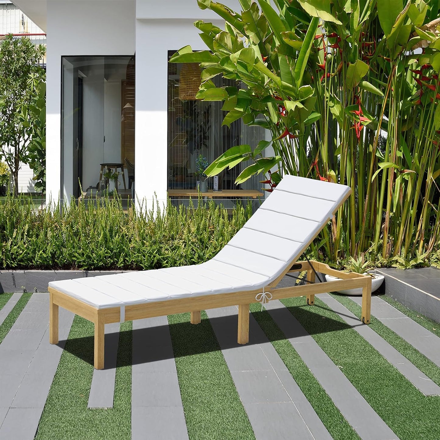 Viollete Wood Outdoor Lounge Chair | Teak Finish 100% FSC Eucalyptus Lounger | Tanning Chair, Chaise Lounge Chairs, Ideal for Patio