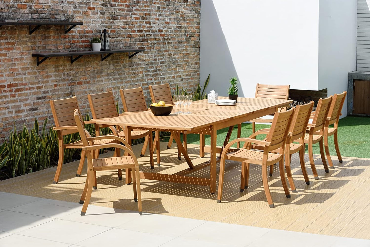 Amazonia Arizona 11 Piece Rectangular Patio Dining Set | Teak Finish | Ideal for Outdoors and Indoors
