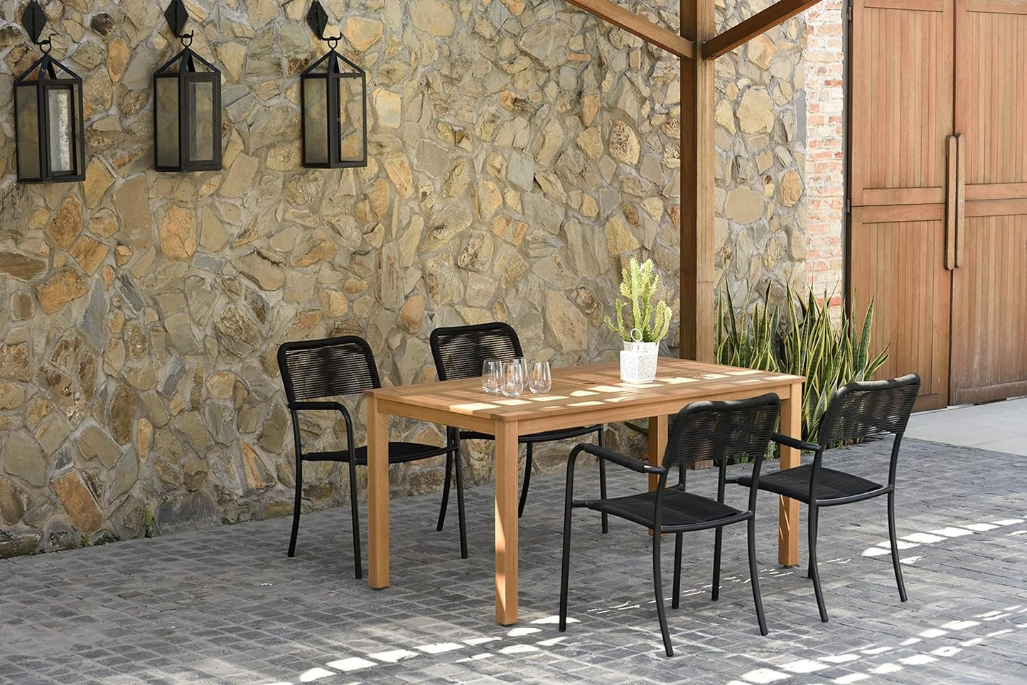 Luna Patio Chairs | Aluminum Frame, Rope Seat | Outdoor Dining, Indoors (Black, 4-Piece)