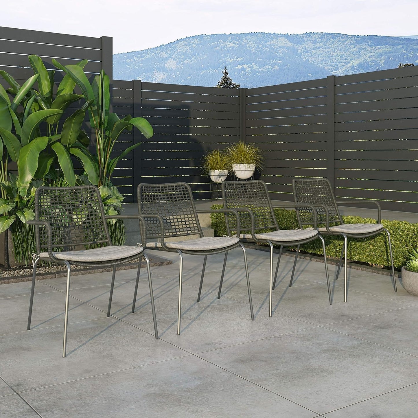 Aluminum and Rope Chairs| Ideal for Patio and Outdoors Pesaro 7-Piece Rectangular Dining Set