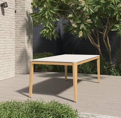 Dining Table | Teak Finish 100% FSC Eucalyptus Wood | Rectangular Patio Table, Garden Table Ideal for Outdoors and Indoors White XL