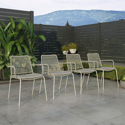 Solis Patio Chairs | Steel, Rope Seat | Outdoor Dining, Indoors (Grey, 4-Piece)