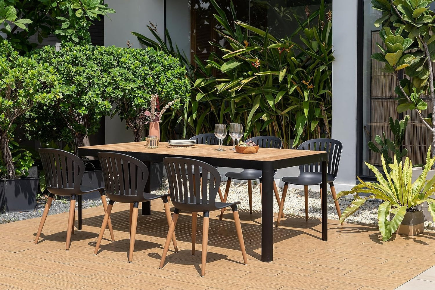Ideal for Patio and Outdoors Le Blanc 7-Piece Rectangular Dining Set | Eucalyptus Wood