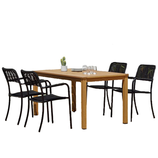 Eternal Patio Set | Teak Finish, Aluminum Chairs | Outdoor Dining, 5-Piece Black