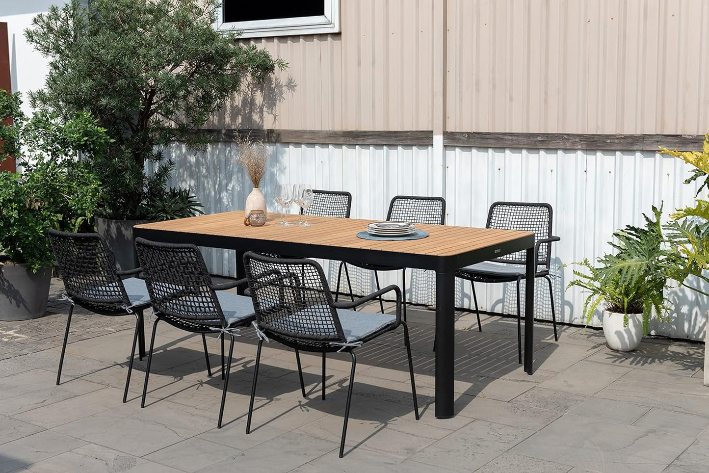Aluminum and Rope Chairs| Ideal for Patio and Outdoors Pesaro 7-Piece Rectangular Dining Set