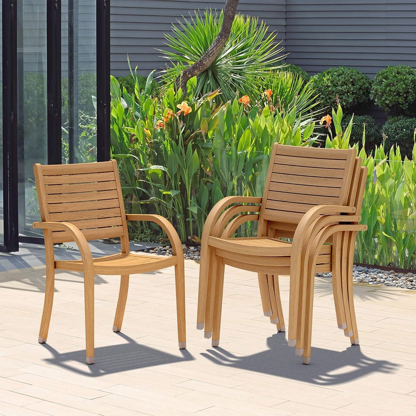 Patio Dining Set | Teak Finish, 9-Piece, Light Brown