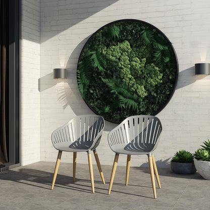 Vent Patio Chairs | Teak Finish, Black Resin Seat | Outdoor Dining, Indoors (Grey, 2-Piece)