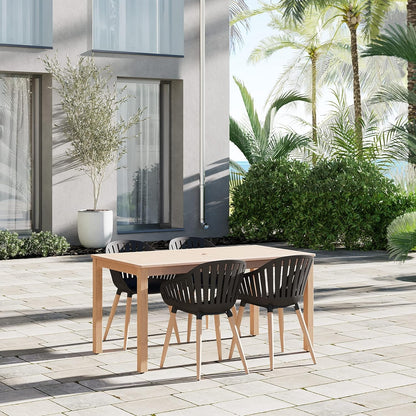 Nature Patio Set | Teak Finish, Rectangular Outdoor Dining, 5-Piece Black